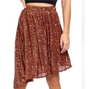Free People Last Dance Sequin Skirt Bronzed Metallic Asymmetrical Hem M NWT